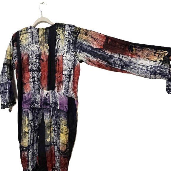 Tie Dye fun print oversized jumpsuit overall utility suit hand dyed batik fabric - Picture 8 of 13